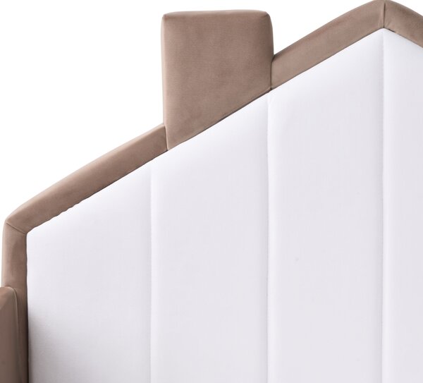 Posteľ hnedá biela zamatové čalúnenie v tvare domčeka 90 x 200 cm moderný tradičný štýl detská izba