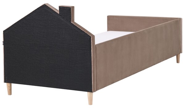 Posteľ hnedá biela zamatové čalúnenie v tvare domčeka 90 x 200 cm moderný tradičný štýl detská izba