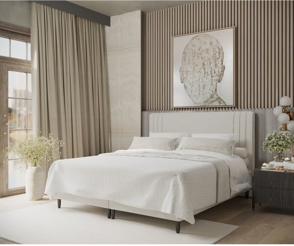 Béžová čalúnená dvojlôžková posteľ s úložným priestorom 200x200 cm Musca – Maison de Rêve
