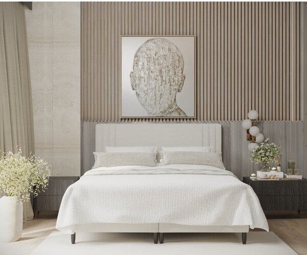 Béžová čalúnená dvojlôžková posteľ s úložným priestorom 200x200 cm Musca – Maison de Rêve