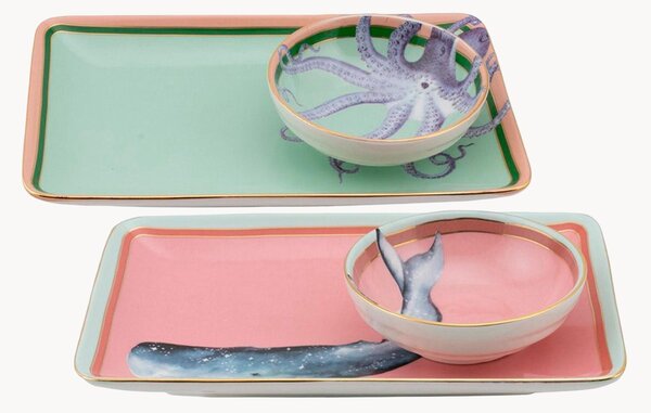 Taniere na sushi z jemného kostného porcelánu's miskami na dipy Animal, 2 ks