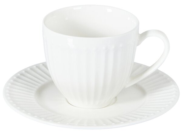 Sada 4 šálok s podšálkami biela porcelán kaolín lesklá povrchová úprava pre 4 osoby šálky na čaj klasický dizajn kuchyňa jedáleň