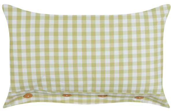 Sada 2 dekoratívnych vankúšov olivovozelený a biely kockovaný vzor 40 x 60 cm gombíky moderný bytový doplnok spálňa obývačka