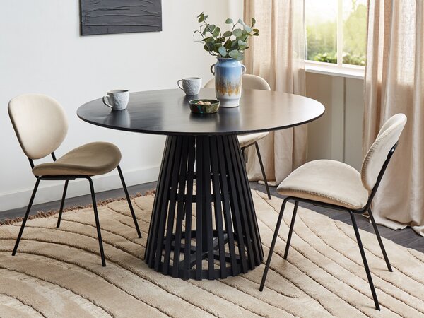 Jedálenský stôl čierne akáciové drevo 120 cm okrúhly pre 4 osoby moderná jedáleň