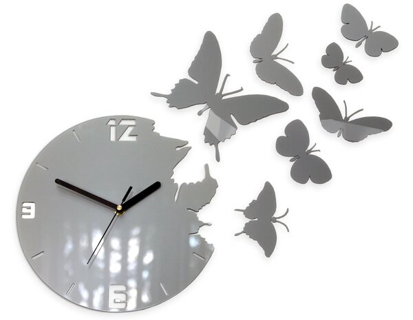 ModernClock 3D nalepovacie hodiny Butterfly sivé