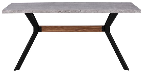 Jedálenský stôl sivý betónový efekt 160 x 90 cm pre 6 osôb čierne kovové nohy kuchyňa v industriálnom štýle