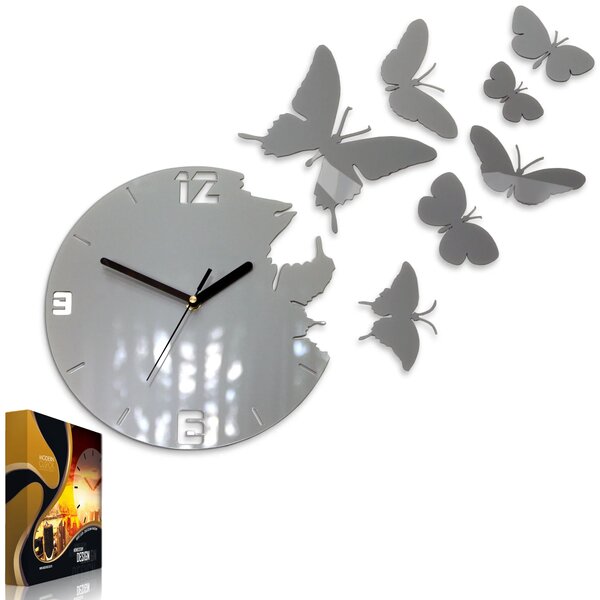 ModernClock 3D nalepovacie hodiny Butterfly sivé