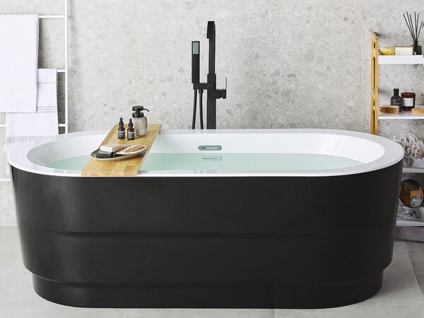 Voľne stojaca vaňa čierna sanitárny akrylát 170 x 80 cm oválna pre jednu osobu moderný miminalistický dizajn