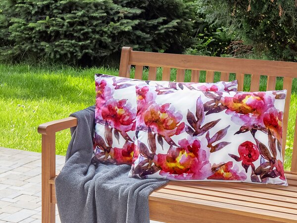 Sada 2 záhradných vankúšov biela a ružová polyester kvetinový vzor 40 x 60 cm obdĺžniková moderný štýl vonkajšia terasa vodoodolná
