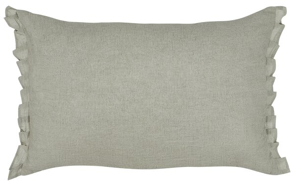 Sada 2 dekoratívnych vankúšov svetlosivá ľan 30 x 45 cm s volánikmi a mašľami obývačka spálňa doplnky
