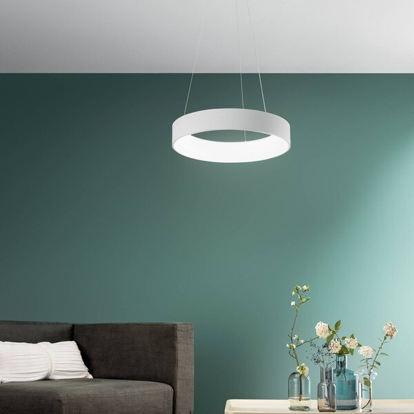 Luce Ambiente Design LED závesné svietidlo Noah, biele, Ø 60 cm, kov,, Biela / opálová, Obývacia izba / jedáleň, Hliník, Moderný, Závesné svietidlo
