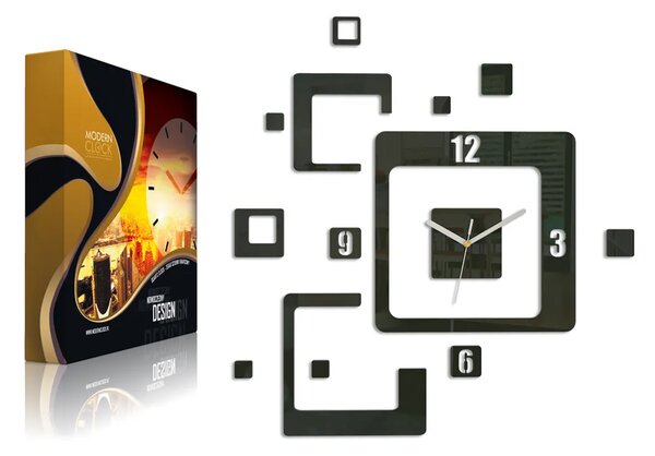 ModernClock 3D nalepovacie hodiny Trio Quadrat čierne