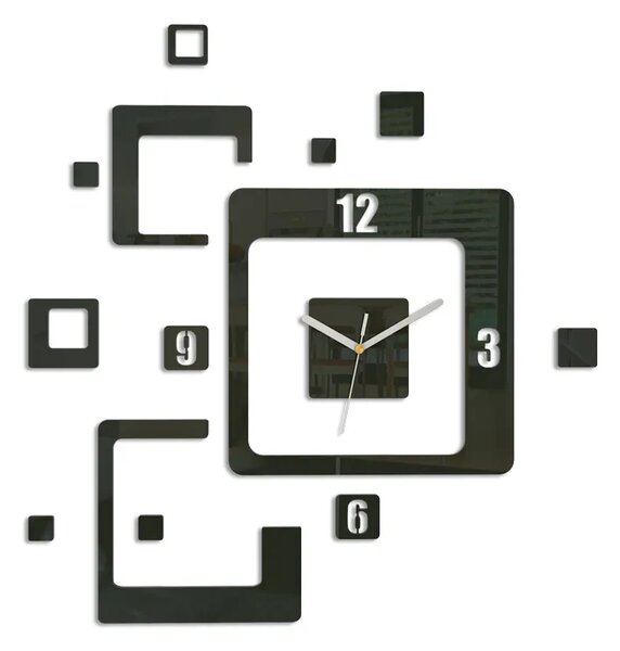 ModernClock 3D nalepovacie hodiny Trio Quadrat čierne