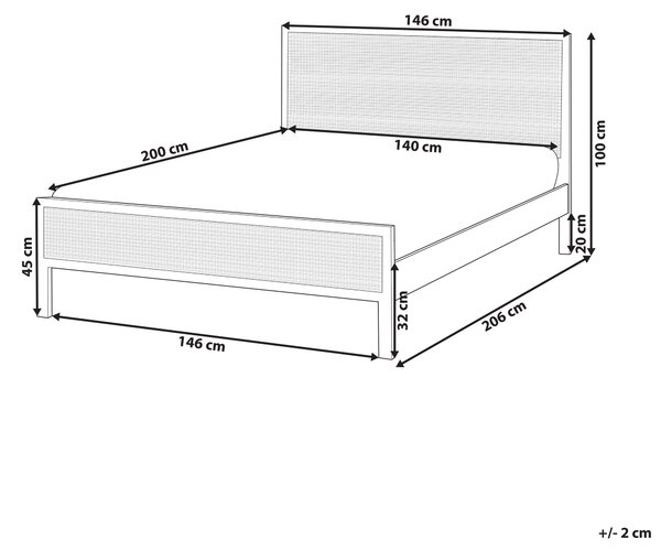 Posteľ svetlohnedá borovicové drevo 140 x 200 cm s čelom s viedenským výpletom lamelový rošt minimalistický rustikálny štýl spálňa