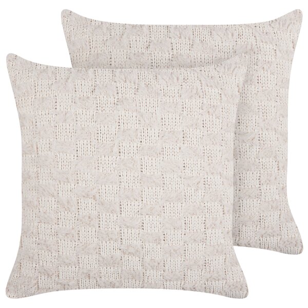 Sada 2 dekoratívnych vankúšov béžová tkanina 45 x 45 cm jednofarebný bez vzoru pletený textil doplnky