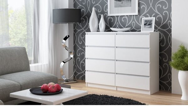 Komoda 8 zásuviek Malva 120 cm Biela