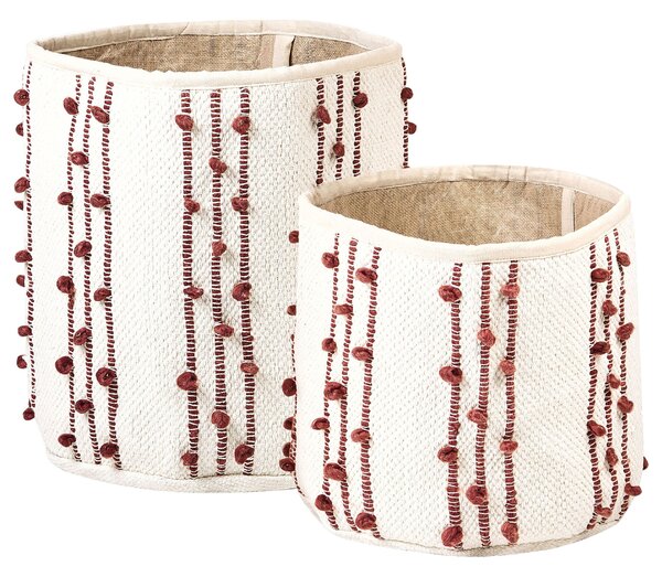 Súprava 2 úložných košov béžová červená bavlna výška 40/45 cm koše na bielizeň doplnky dekorácie boho dizajn