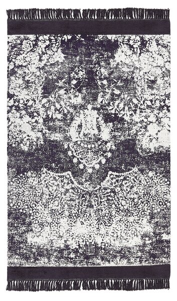 Koberec fialová a biela viskóza a bavlna 140 x 200 cm so vzorom a strapcami vintage dizajn