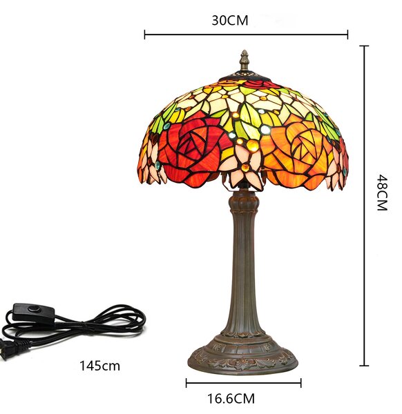 Rose Orange - Red stolná lampa tiffany 220