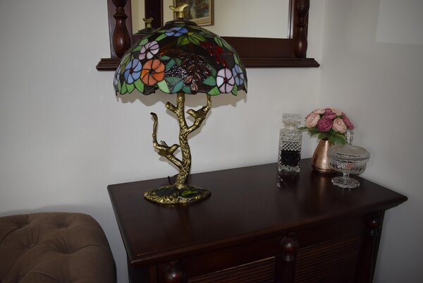 Tiffany stolná lampa Birds 302 - Huizhou Oufu Lighting v.63xš.40, sklo/kov,40W