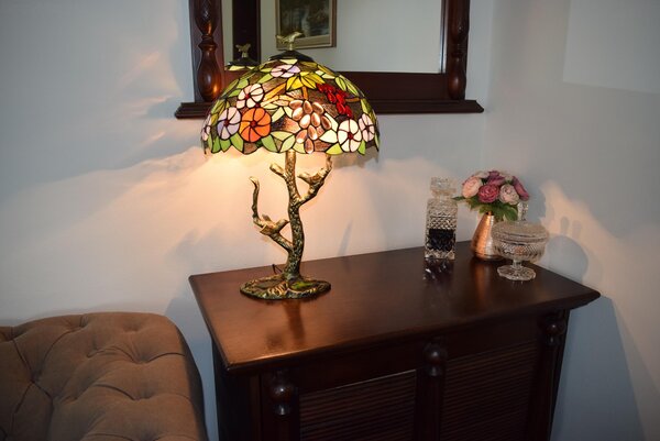 Tiffany stolná lampa Birds 302 - Huizhou Oufu Lighting v.63xš.40, sklo/kov,40W