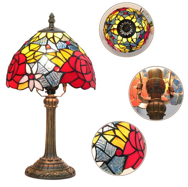 Tiffany stolná lampa Red Rose Huizhou Oufu Lighting v.36xš.20, sklo/kov,40W