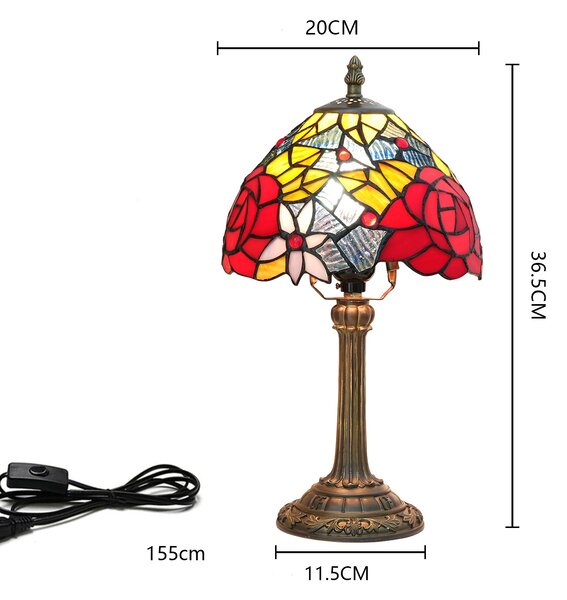 Tiffany stolná lampa Red Rose Huizhou Oufu Lighting v.36xš.20, sklo/kov,40W