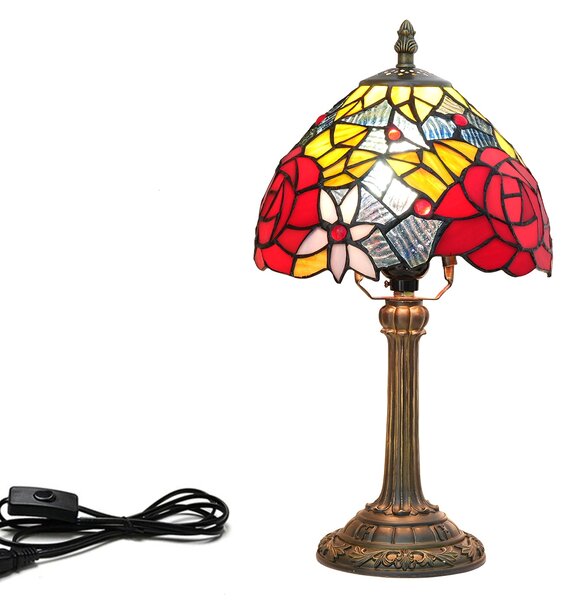 Tiffany stolná lampa Red Rose Huizhou Oufu Lighting v.36xš.20, sklo/kov,40W