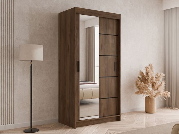 Mirjan24 Skriňa so zrkadlom Acidoni III 120 cm, Farby: Orech Warmia / Orech Warmia + čierna 5903211532993