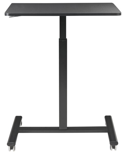 Výškovo nastaviteľný stôl na notebook čierny oceľový rám 65 x 48 cm mobilný manuálne nastavenie výšky moderná kancelária