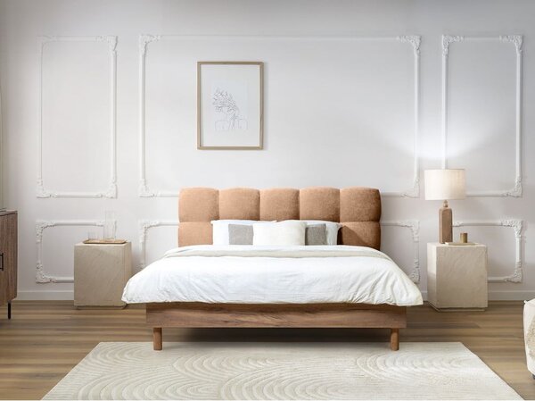 Svetloružová čalúnená dvojlôžková posteľ s roštom 160x200 cm Kumo – Bobochic Paris