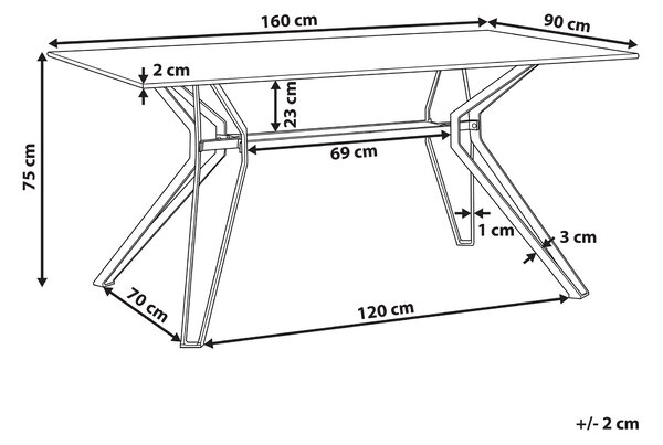 Jedálenský stôl čierna biela sklo železo 160 x 90 cm obdĺžnikový tvar vrchná doska s mramorovým efektom moderný industriálny štýl kuchyňa
