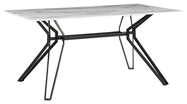 Jedálenský stôl čierna biela sklo železo 160 x 90 cm obdĺžnikový tvar vrchná doska s mramorovým efektom moderný industriálny štýl kuchyňa