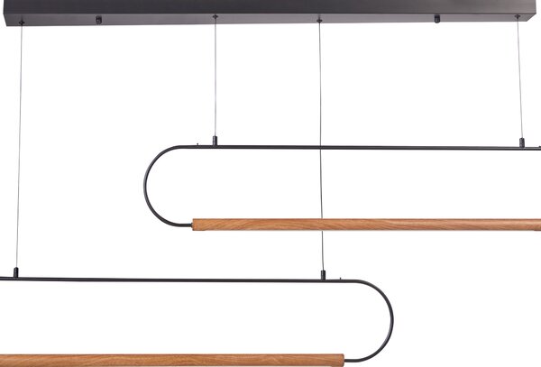 Závesná LED lampa čierna svetlé drevo kov 2 integrované LED svetlá moderný štýl kuchyňa jedáleň