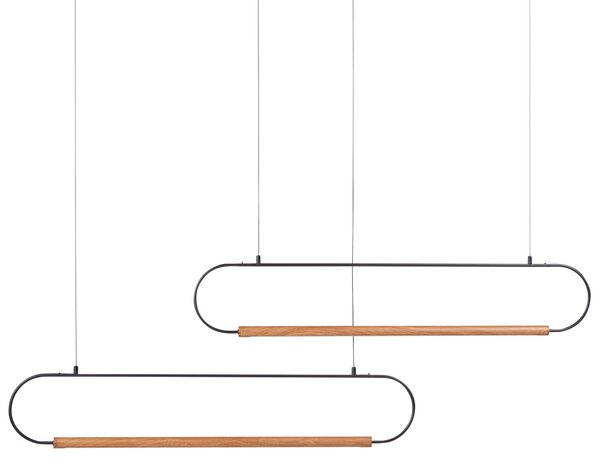 Závesná LED lampa čierna svetlé drevo kov 2 integrované LED svetlá moderný štýl kuchyňa jedáleň