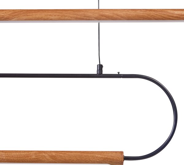 Závesná LED lampa čierna svetlé drevo kov 2 integrované LED svetlá moderný štýl kuchyňa jedáleň