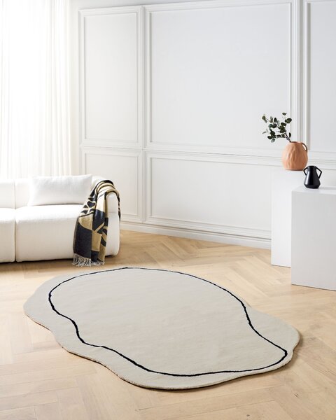 Koberec béžový viskóza a vlna geometrický vzor 160 x 230 cm moderný glamour štýl