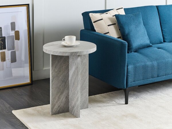 Okrúhly príručný stolík sivý imitácia kameňa MDF 42 x 55 cm klasický moderný dizajn