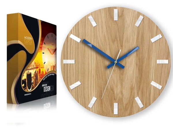 ModernClock Nástenné hodiny Simple Oak hnedo-modré