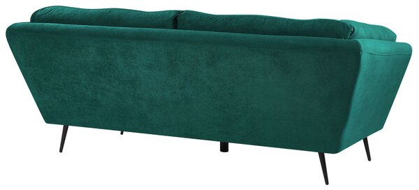 Pohovka smaragdovozelená 3-miestna zamatová kovové nohy 210 x 90 cm s vankúšmi retro štýl