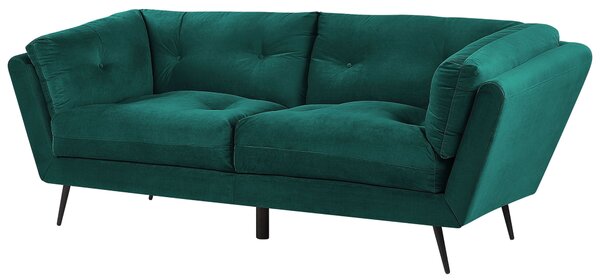 Pohovka smaragdovozelená 3-miestna zamatová kovové nohy 210 x 90 cm s vankúšmi retro štýl