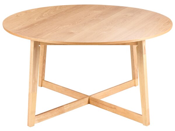 Jedálenský stôl svetlý dub MDF kaučukové drevo ø 120 cm okrúhly retro dizajn obývacia izba jedáleň