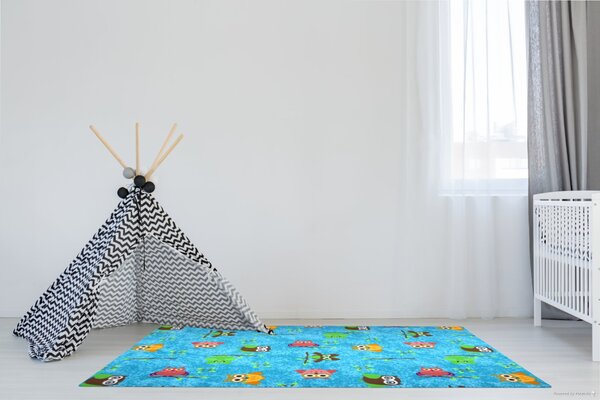 Vopi, Detský kusový koberec Sovička Silk 5298 tyrkys, 80x120, modrá, detská izba