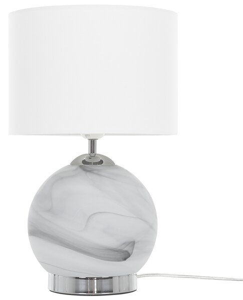Stolná lampa biela mramorový efekt železo sklo polyester 40 cm látkové tienidlo okrúhly podstavec nočná lampa moderný štýl obývačka spálňa