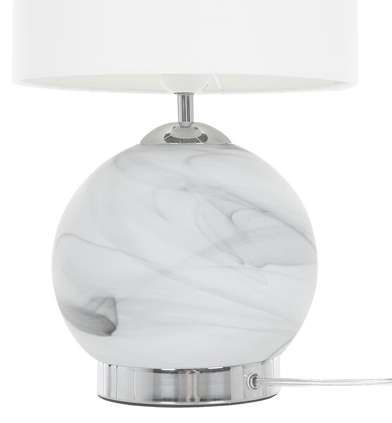 Stolná lampa biela mramorový efekt železo sklo polyester 40 cm látkové tienidlo okrúhly podstavec nočná lampa moderný štýl obývačka spálňa