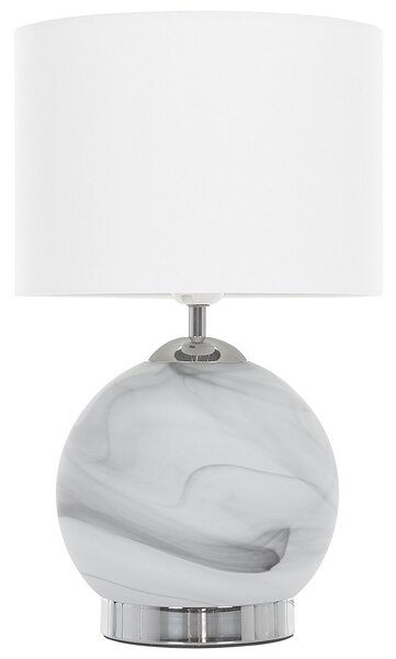 Stolná lampa biela mramorový efekt železo sklo polyester 40 cm látkové tienidlo okrúhly podstavec nočná lampa moderný štýl obývačka spálňa