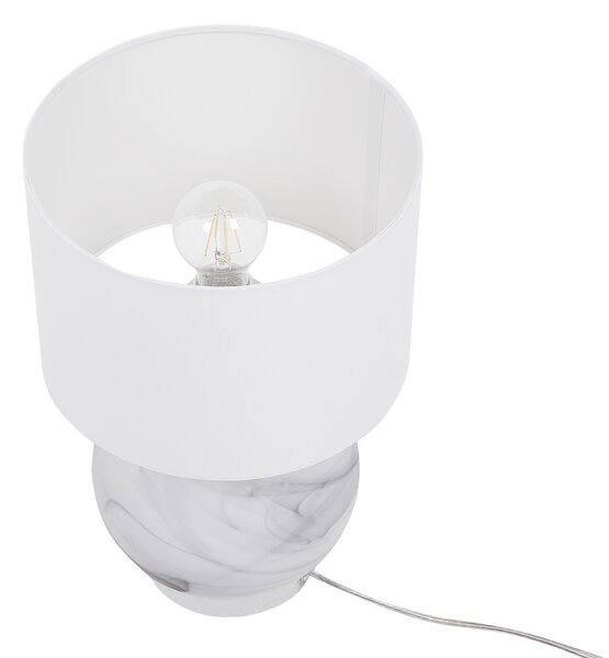Stolná lampa biela mramorový efekt železo sklo polyester 40 cm látkové tienidlo okrúhly podstavec nočná lampa moderný štýl obývačka spálňa