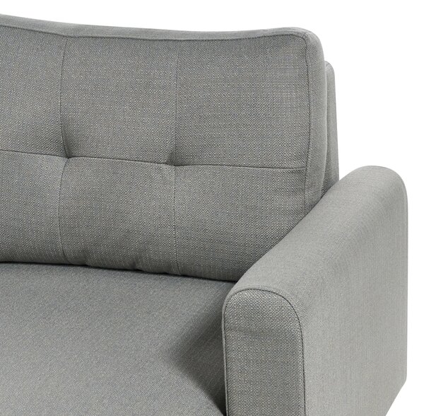 Rohová pohovka sivá látková čalúnená 3-miestna ľavostranná rozkladacia vhodná na spanie drevené nohy