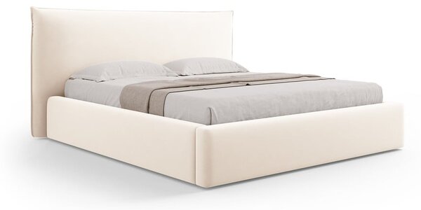 Krémovobiela čalúnená dvojlôžková posteľ s úložným priestorom a roštom 160x200 cm Elio – Milo Casa