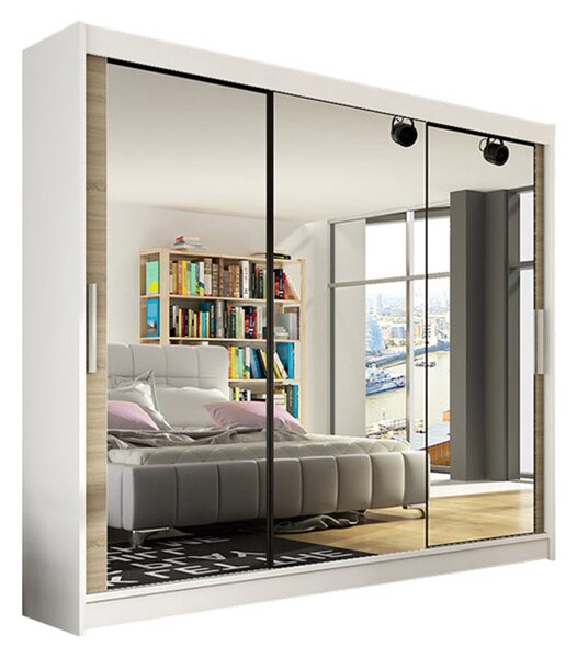 Veľká šatníková skriňa ASTON III biela/dub sonoma šírka 250 cm